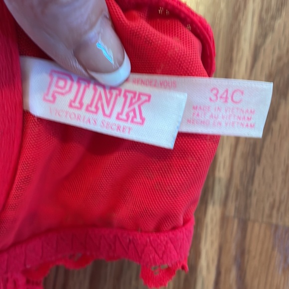 Victoria's Secret PINK Red Pink Racerback Front Hook Lace Push Up Bra Size 34C - Picture 5 of 8